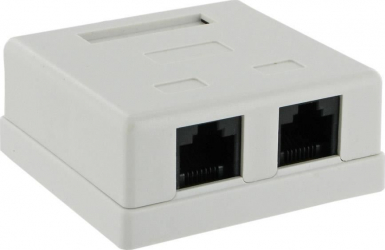 Priza completa cu 2x RJ45 mama Cat 5e de perete alba 