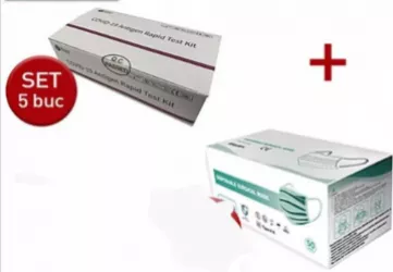 Test rapid COVID-19 Antigen autorizat ANMR 5 buc/ 5 solutii +50 buc masti medicale 3 straturi tip IIR