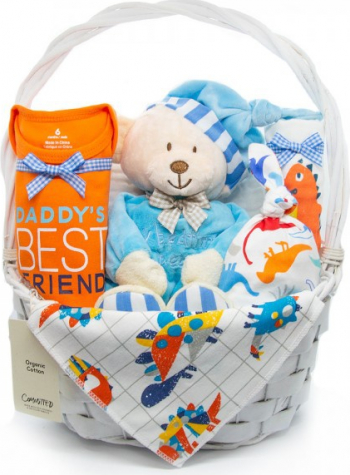 COS CADOU PREMIUM WELCOME LITTLE DINO 7 piese hainute pentru baietei Babybear bumbac 100 multicolor 3 -6 luni 