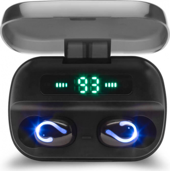 Casti Audio In-Ear Savio TWS-06 True Wireless Bluetooth 5.0 Power Bank 1200 mAh Black 