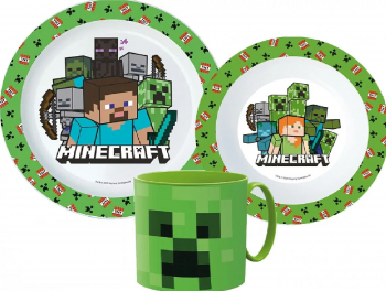 Set mic dejun Minecraft Creeper 3 piese pentru microunde plastic Multicolor 
