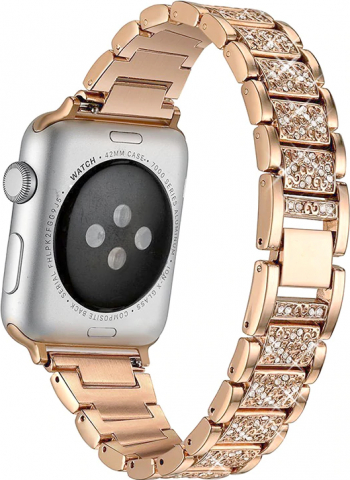Curea Metalica Premium MTP 40 mm Rose Gold insertii diamant pentru Apple Watch 