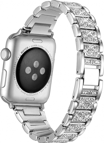Curea Metalica Premium MTP 42 mm Silver insertii diamant pentru Apple Watch 