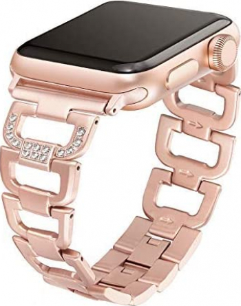 Curea Metalica Premium MTP Rose Gold Insertii Stralucitoare si Zale Deschise pentru Apple Watch 40mm 