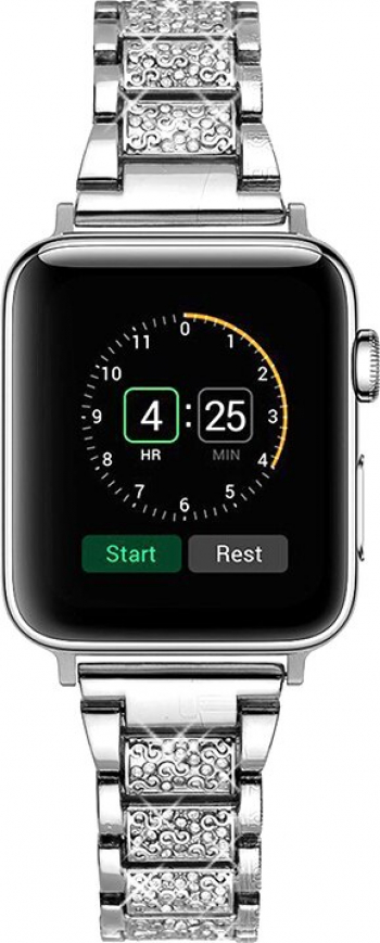 Curea Metalica Premium MTP Silver Insertii Stralucitoare Cu pietricele pentru Apple Watch 44mm 