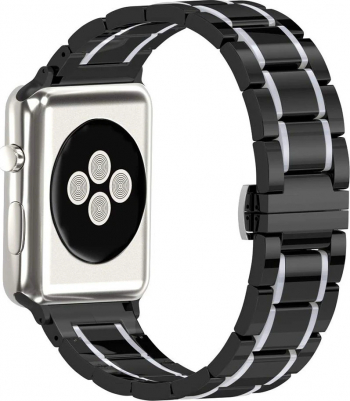 Curea Ceramica MTP Premium 5Lynk Negru si Silver Pentru Apple Watch 38mm 