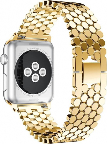 Curea pentru Apple Watch Metalica Zale Tip Fagure Compatibila cu Apple Watch 1/2/3/4/5/6 Gold 42 mm 