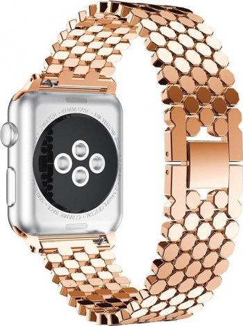Curea pentru Apple Watch Metalica Zale Tip Fagure Compatibila cu Apple Watch 1/2/3/4/5/6 Rose Pink 38 mm 