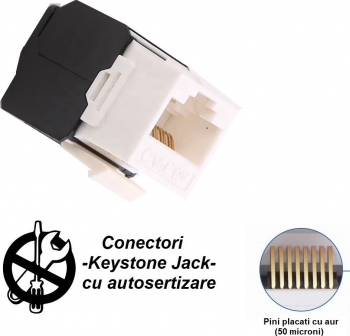 Conector modul Keystone Jack cat6 1GB LanKATT UTP neecranat toolless - Autosertizare no tool 250Mhz suport de cabluri integrat - 1Giga 