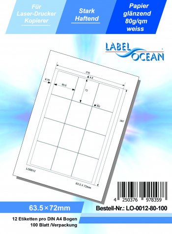 Etichete Autoadezive LabelOcean pe Suport A4 Dimensiuni 63.5x72 mm 100 Coli Lucioase 