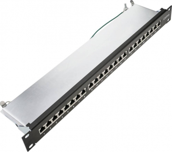 Patch Panel 19 cat6A 10GB LanKATT FTP/STP 24port x RJ45 1U ecranat 500Mhz suport de cabluri integrat - 10 Gigabit 