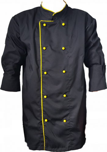 Tunica bucatar Branio personalizabila prin broderie cu nume la cerere marimea M neagra cu butoni galbeni 