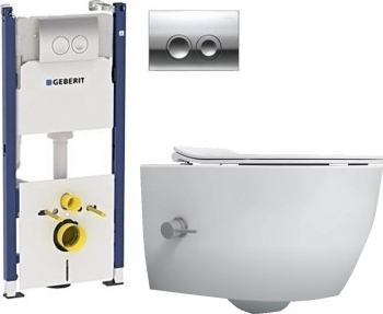 Set complet - Toaleta cu bideu Isvea Sentimenti Neo CleaRim Geberit Delta capacitate 9 L capac soft and slim clapeta crom lucios 