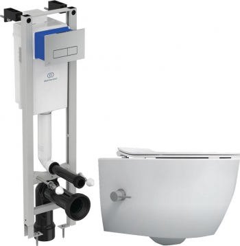 Set complet - Toaleta cu bideu Isvea Sentimenti Neo CleaRim Ideal Standard capacitate 9 L capac soft and slim clapeta crom lucios 
