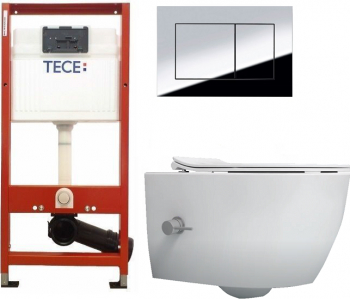 Set complet - Toaleta cu bideu Isvea Sentimenti Neo CleaRim Tece capacitate 9 L capac soft and slim clapeta crom lucios 