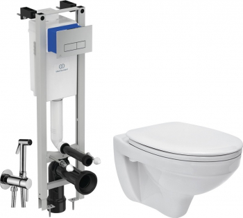 Set complet - Vas wc Suspendat Cersanit Delphi + Capac softclose + Rezervor Ideal Standard + Paffoni - Cu dus Igienic 