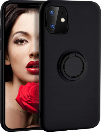 Carcasa iPhone 11 Negru Suport tip Inel Liquid Silicone iPhone XI pro 5.8 