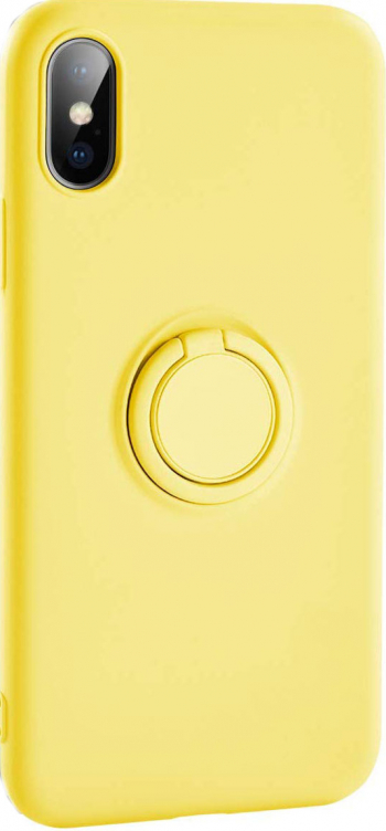 Husa Luxury pentru iPhone Galben Slim cu Inel si pacuta metalica spentru suportul auto Liquid Silicone iPhone XS 