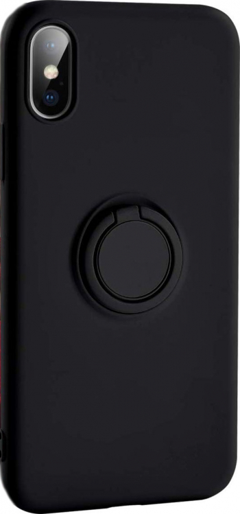 Husa Luxury pentru iPhone Negru Slim cu Inel si pacuta metalica spentru suportul auto Liquid Silicone iPhone XR 