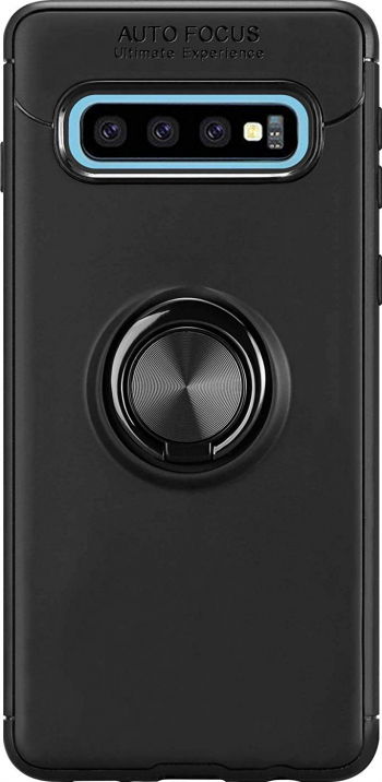 Husa Samsung Galaxy S10 Plus negru Suport tip Inel Inel cu rotatie de 360 grade Liquid Silicone 