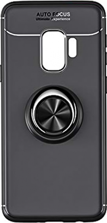 Husa Samsung Galaxy S9 negru Suport tip Inel Inel cu rotatie de 360 grade Liquid Silicone 