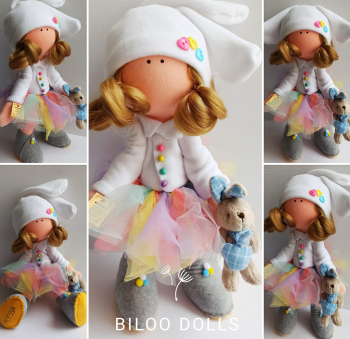 Papusa handmade textila BILOO DOLLS- ALESSIA inaltime 43 cm 
