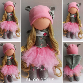 Papusa handmade textila BILOO DOLLS- OTILIA inaltime 43 cm 