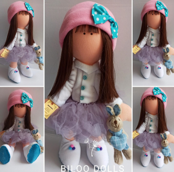 Papusa handmade textila BILOO DOLLS- SOFIA inaltime 43 cm 