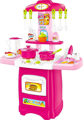 Set Bucatarie pentru copii cu Lumini si sunete interactive aragaz cuptor chiuveta si accesorii pentru gatit 62 cm roz Doty