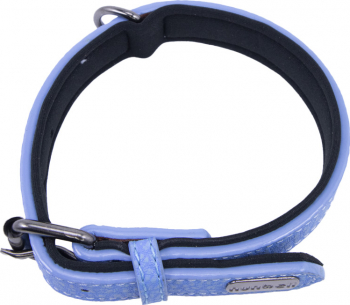 Zgarda Happy Blue pentru caini de talie medie/mare din piele ecologica interior captusit cu material moale 47-56 albastra Doty 