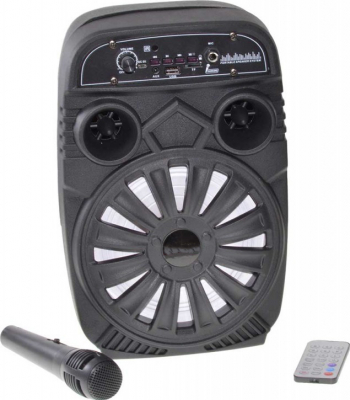 Boxa portabila elSales QS-2605 cu Bluetooth USB cititor card microfon telecomanda lumini party difuzor 17 cm negru 