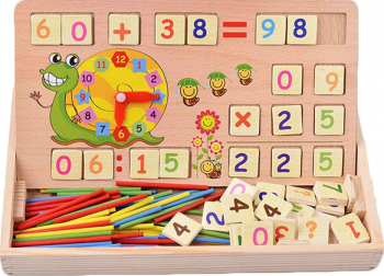 Joc de activitati interactive multifunctional de calcul ceas si tabla de desenat lemn Doty 