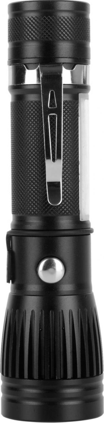 Lanterna Reincarcabila UltraLight LED 1W + LED COB Lateral 1000 Lumeni Rezistenta la apa IP65 Negru 