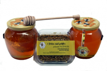 Set 3 Bucati 1 Borcan miere tei 750 gr+ Borcan faguri in miere 750 gr + Caserola polen natural poliflor 200 gr Show Bazzz 