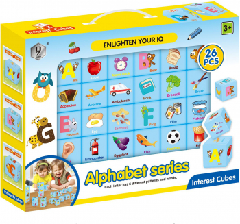 Set interativ 26 de cuburi cu litere fiecare cub 6 poze Albastru 4 cm cub 