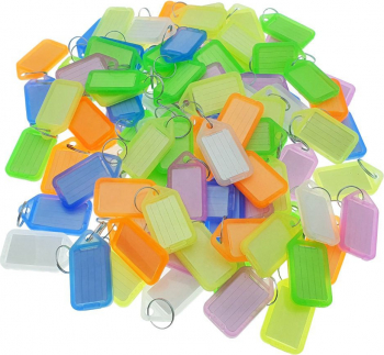 Set 100 bucati breloc 55 x 30 mm cu eticheta identificare si inel de prindere Key Ring Tag din plastic multicolor 