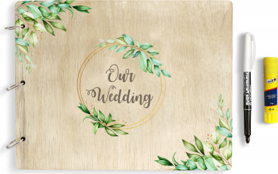 Set Guestbook din lemn 2 x carioca alba lipici stick 30.5 x 24 cm pentru botez Guest Book OMG Our Wedding 1 