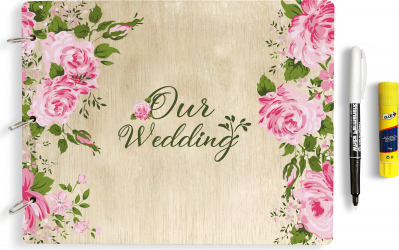 Set Guestbook din lemn 2 x carioca alba lipici stick 30.5 x 24 cm pentru botez Guest Book OMG Our Wedding 2 