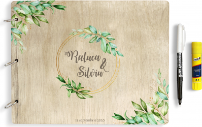Set Guestbook din lemn personalizat prin printare UV 2 x carioca alba lipici stick 30.5 x 24 cm pentru nunta Guest Book OMG Flowers1 