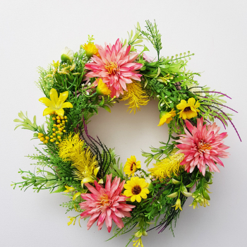 Coronita decorativa flori roz si galbene 15 cm 