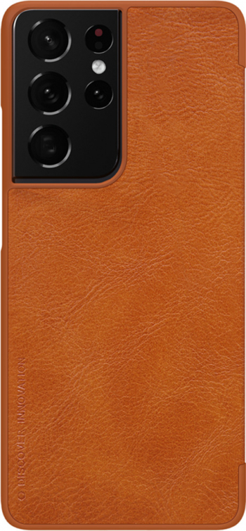 Husa premium compatibila cu Samsung Galaxy S21 Ultra piele ecologica Maro 