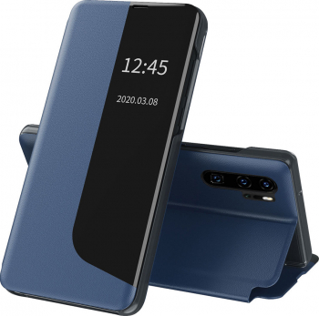 Husa premium tip carte finisaj piele ecologica inchidere magnetica Huawei P30 Pro Albastru inchis 