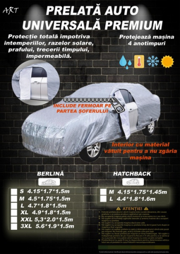 Prelata PREMIUM pentru HATCHBACK marimea M - 4.15x1.75.x1.45m. ManiaCars