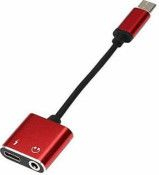 Adaptor 2in1Bibilel casti si charger USB Type C 3 5 mm jack Splitter Rosu BBL665 