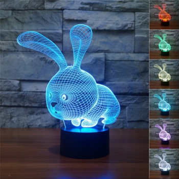Lampa De Veghe 3D LED Iepuras 7 Culori Lumina Ambientala 