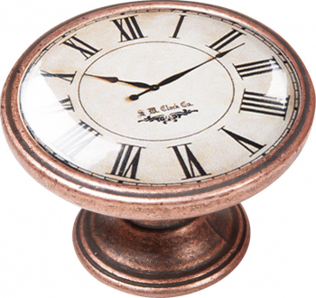 Buton pentru mobila White Clock 550CB02 finisaj cupru antichizat D 37 mm 