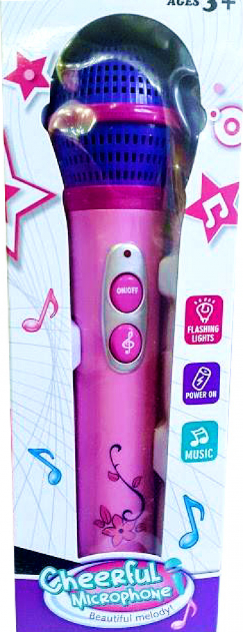 Microfon roz cu amplificare voce 12 melodii si lumini