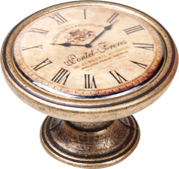 Buton pentru mobila Clock5 550BR24 finisaj alama antichizata D 37 mm 