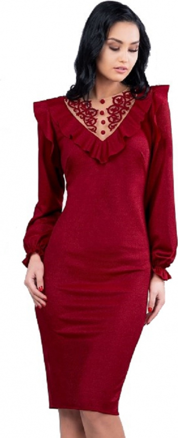 Rochie scurta dreapta cu volanase burgundy 44