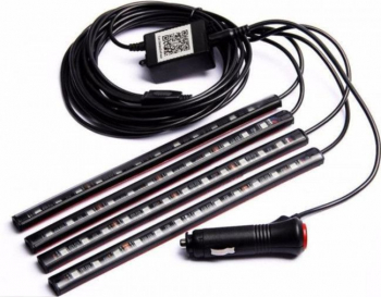 Set 4 x benzi auto LED RGB telecomanda